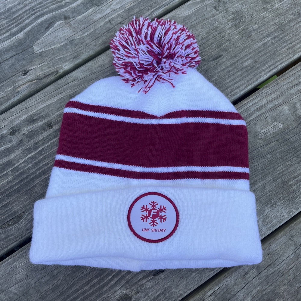 UMF Ski Day University of Maine Farmington Acrylic Pom Beanie Hat Cap Knit